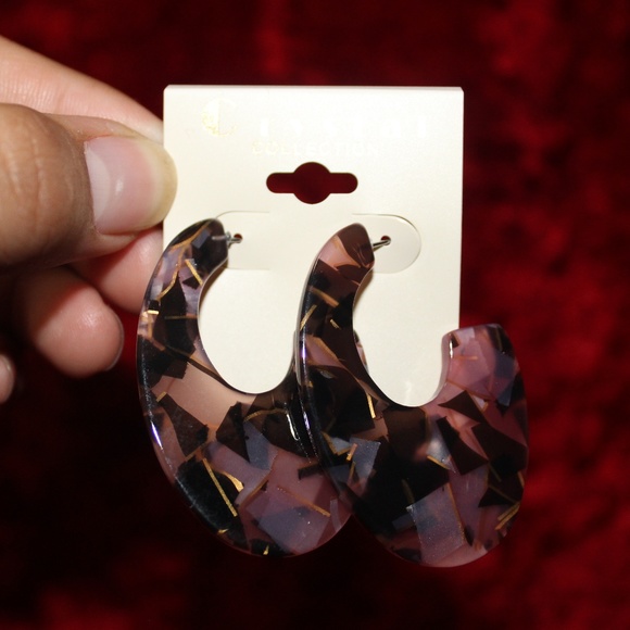 Marbled Resin (Thick) Open Hoop Earrings - Picture 6 of 7